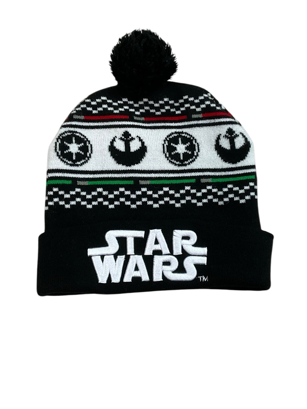 Star Wars Rebel Alliance & Galactic Empire Fair Isle Pom Beanie Black
